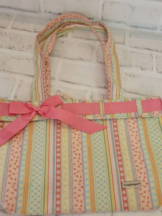 Longaberger Handbags - Longaberger Pastel Stripe Tote with Pink Bow Accent
